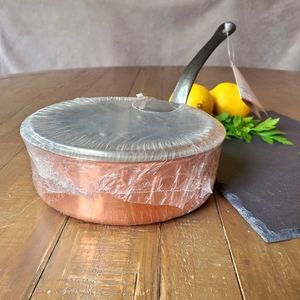 BAUMALU Handmade in France Solid Copper Sauté Pan W Lid & Cast Iron Hand…